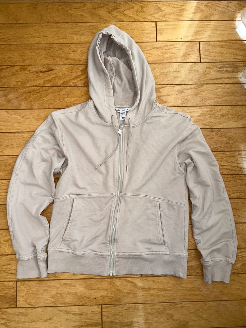 Athleta Zip-Up Hoodie Jacket in Light Beige